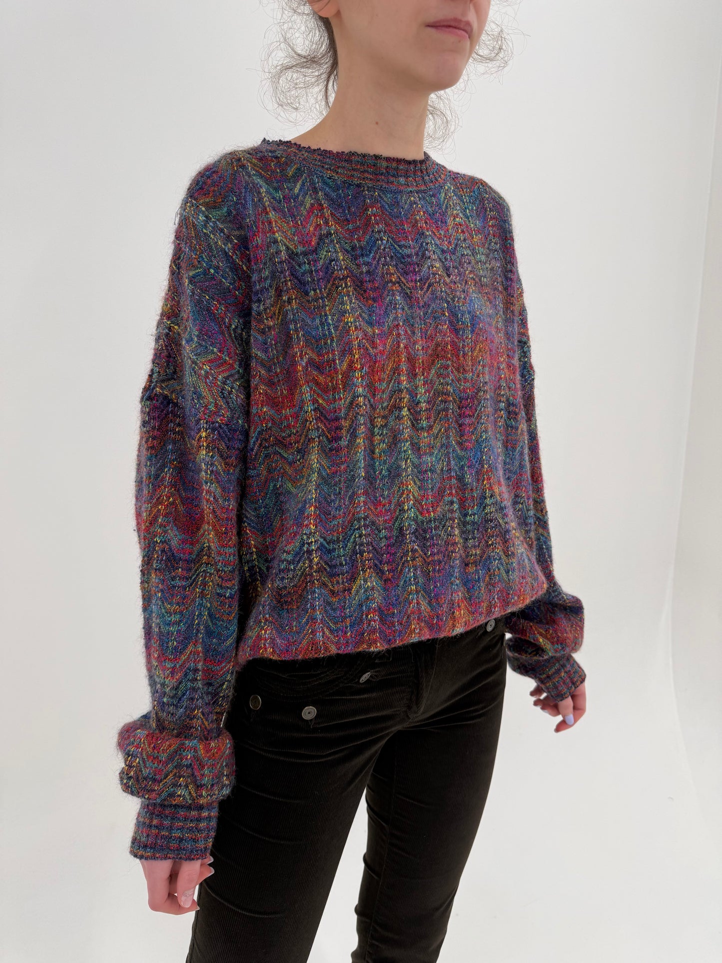 Pulover luxury Missoni din lana plină curcubeu în tricot specific brandului