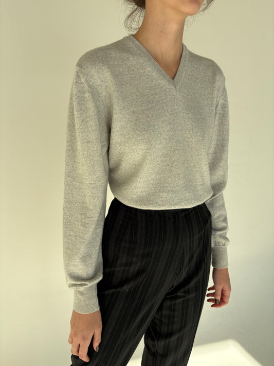 Pulover în anchior silver gray din lana merino extrafina de gramaj mare