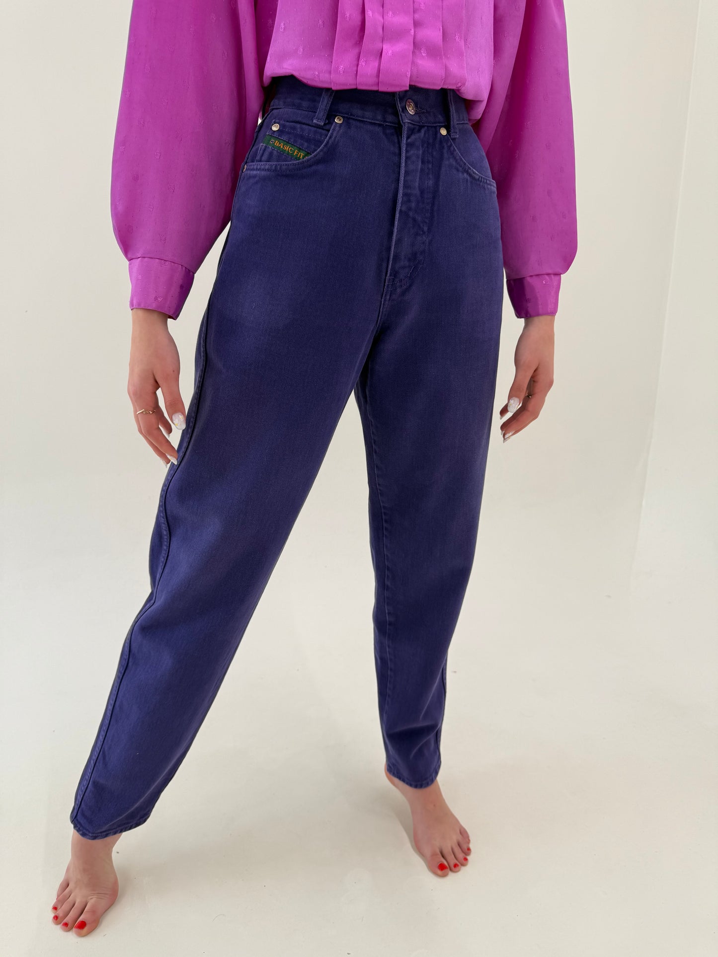 Jeans vintage premium tall mom fit purple cu talie ultra înaltă