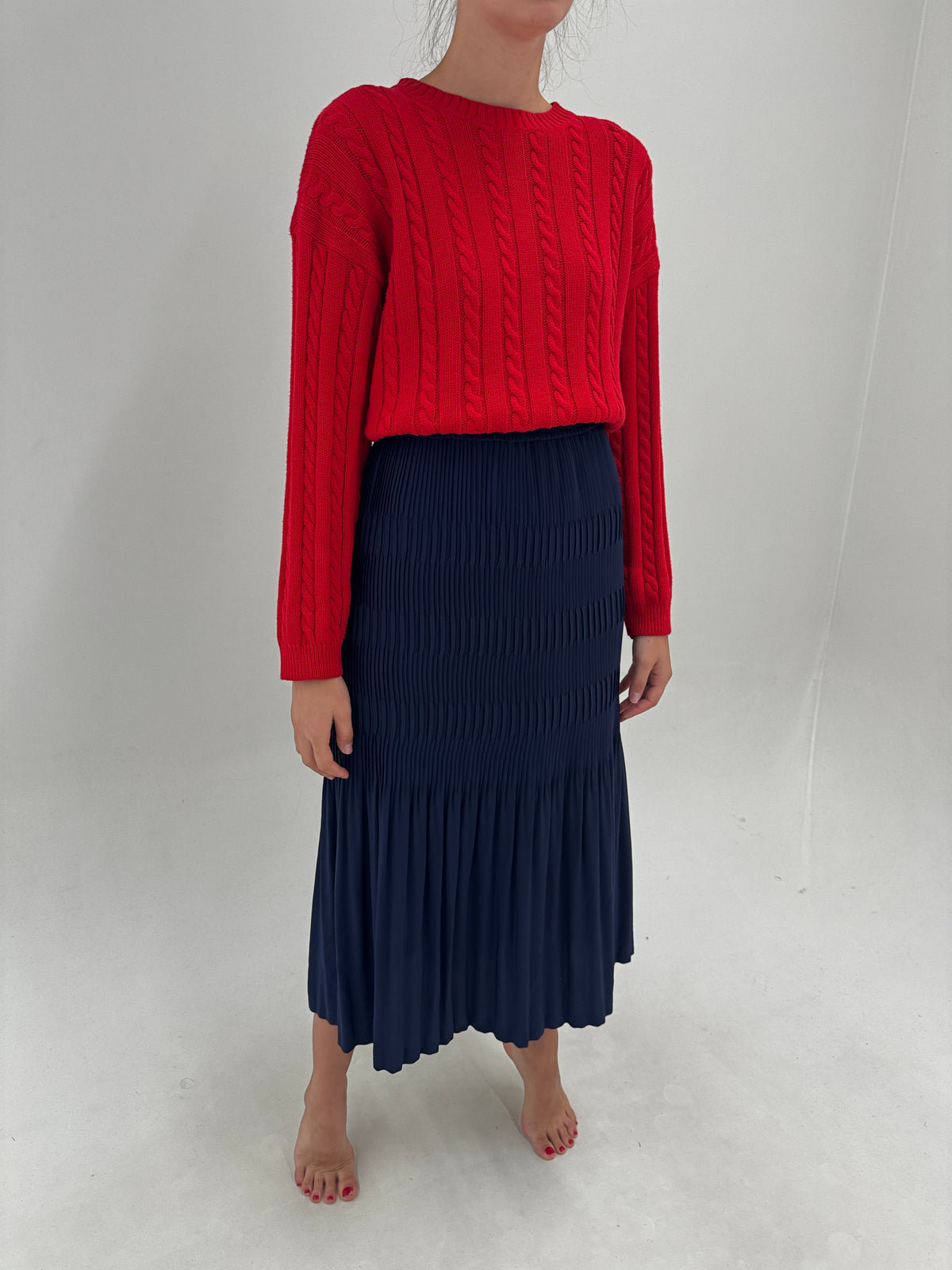 Fustă maxi Navy blue cu pliseri și talie ultra înaltă marcată elastică