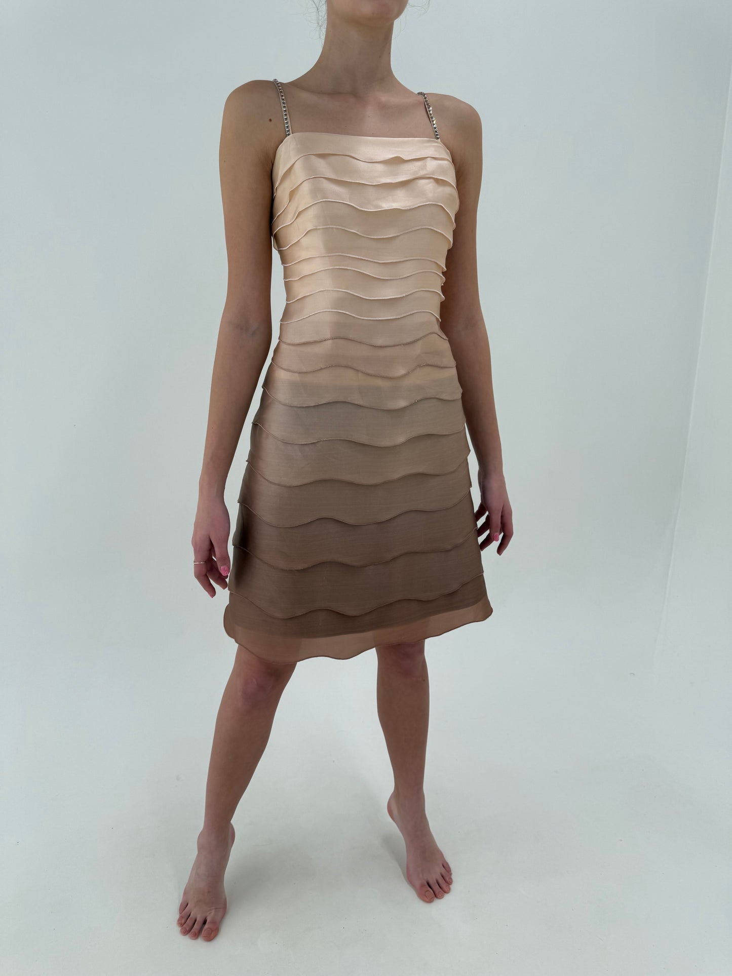 Rochie couture din mătase naturală perlata in degrade cu corsaj