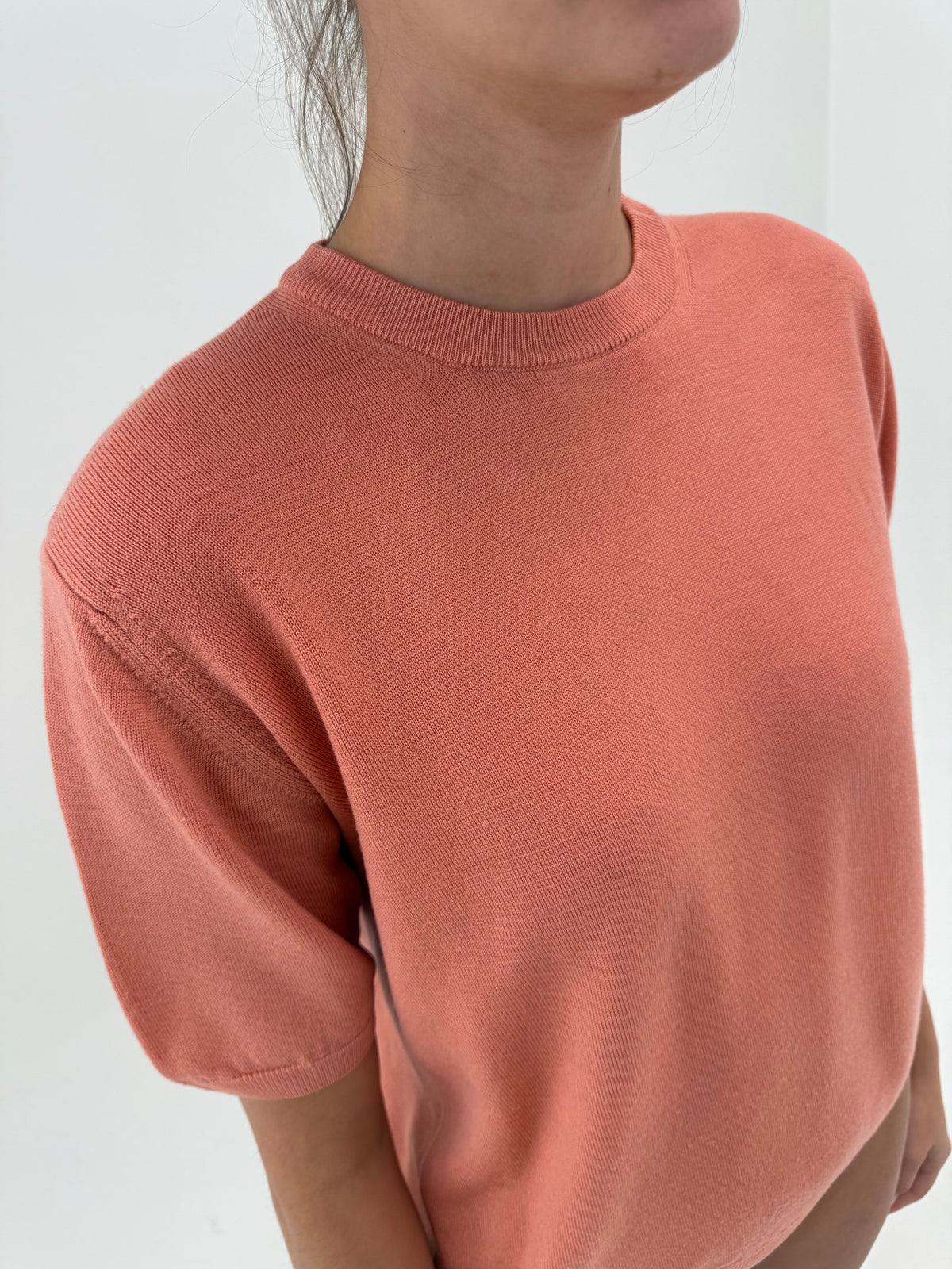 Top din lana tasmaniana extrafina salmon crew neck