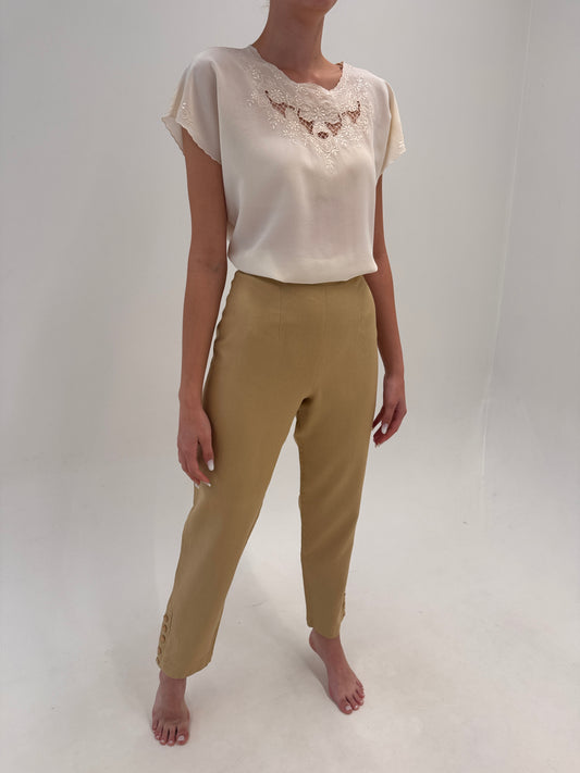 Pantaloni camel Marella by Max Mara din pânză de excepțională de in și bumbac
