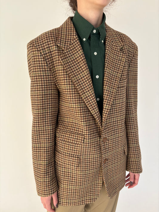 Sacou camel pied de coq în carouri din tweed gros în culori clasice