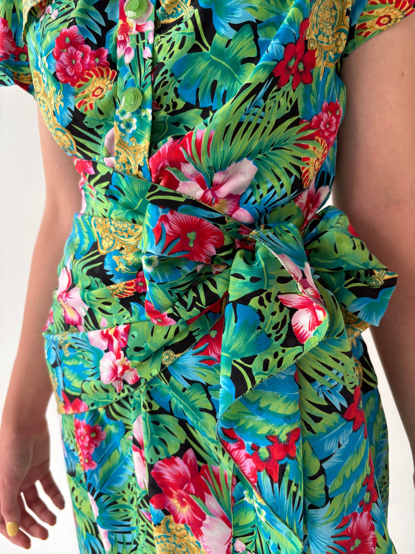 Rochie vintage italiană din mătase naturală cu print superb în culori tari
