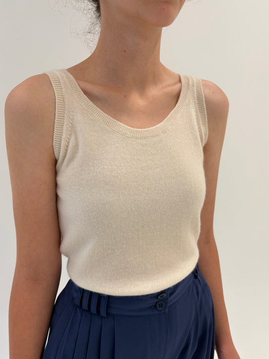 Top de brand luxury din cașmir butter white