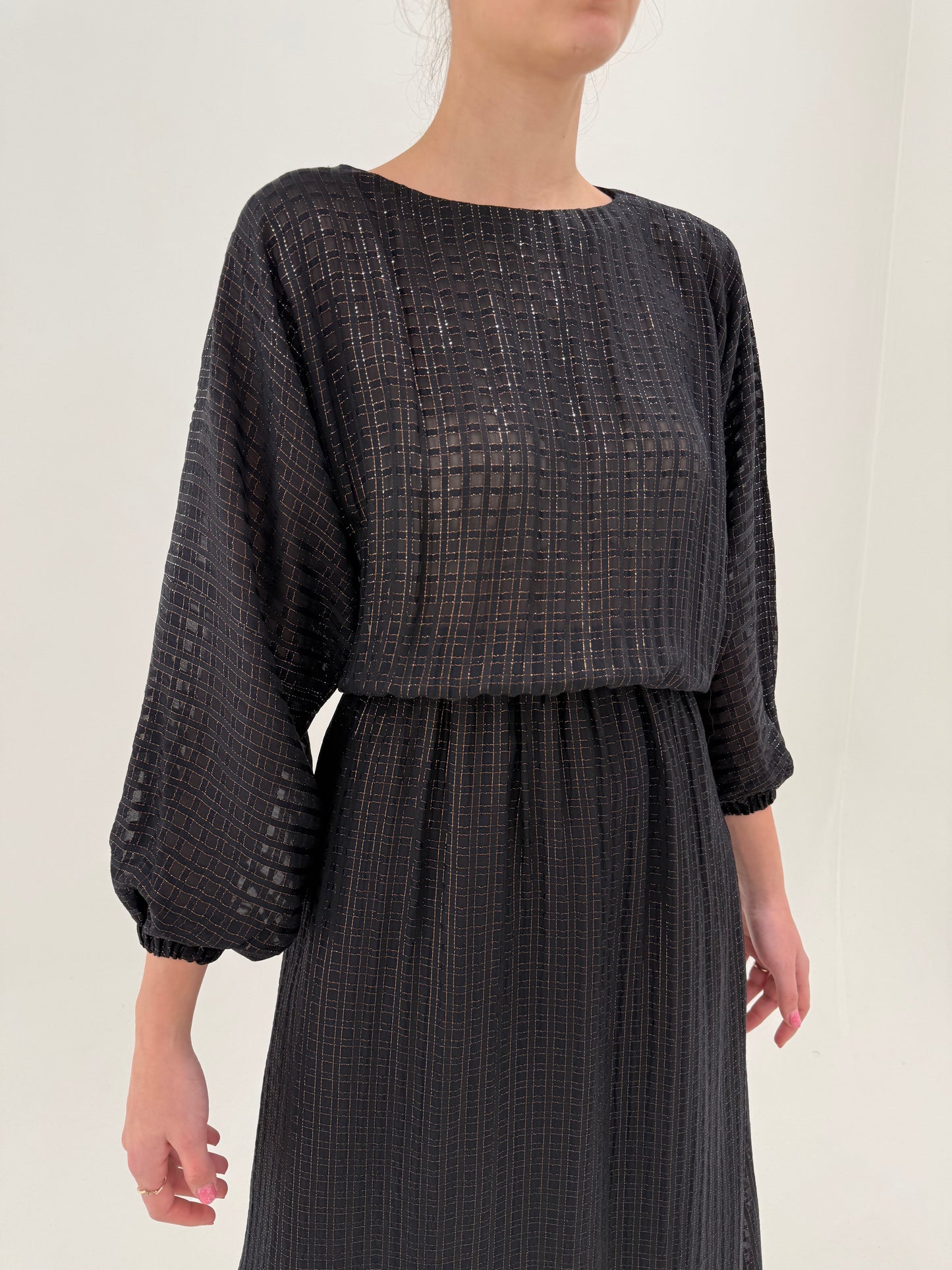 Rochie maxi din mătase naturală cu inserție de extrafina de lurex copper