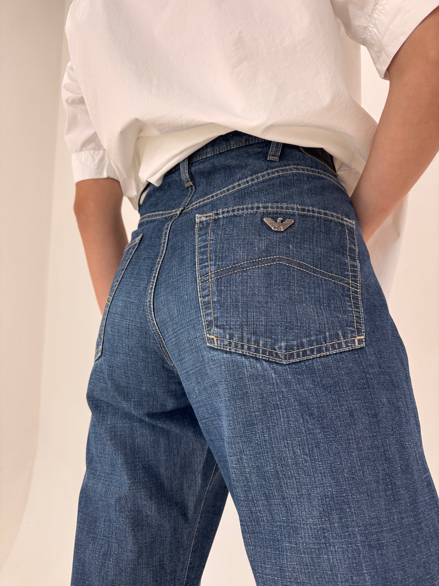 Jeans ultra luxury Armani din gama de top dark wash straight leg taller
