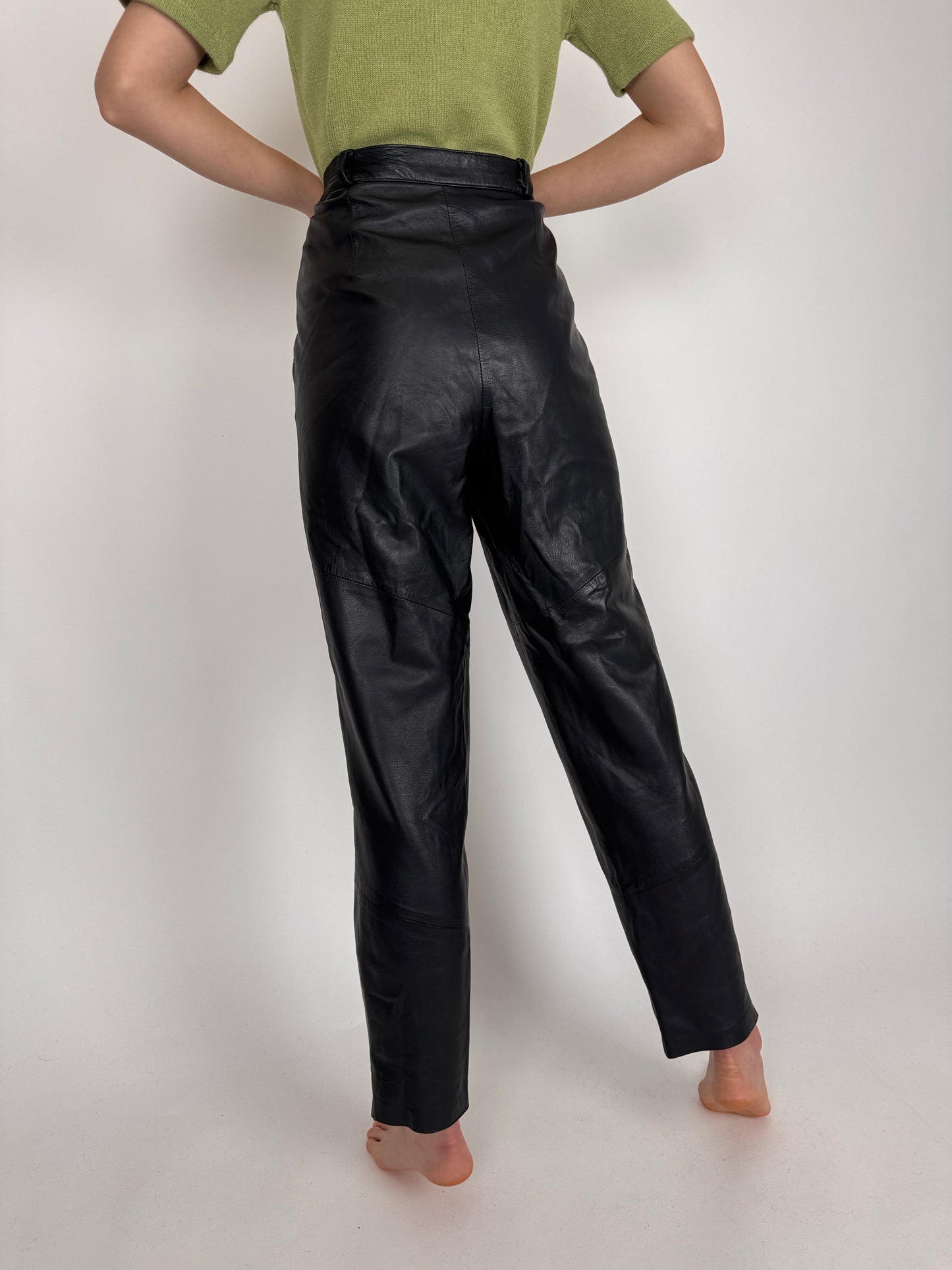 Pantaloni brand luxury Madeleine tall din piele naturală cu talie ultra înaltă