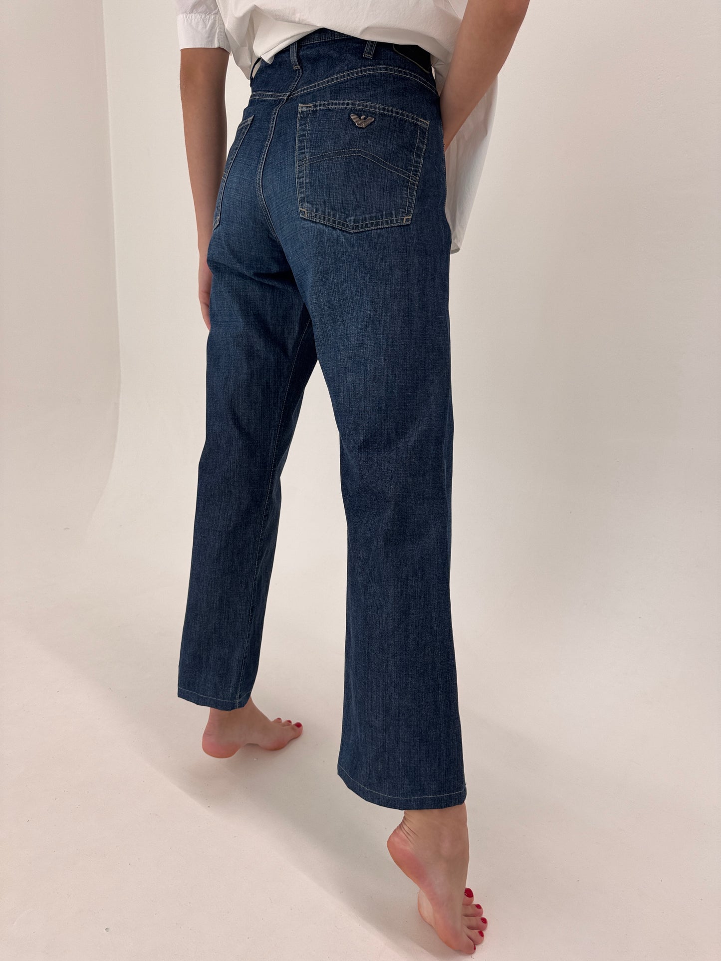 Jeans ultra luxury Armani din gama de top dark wash straight leg taller