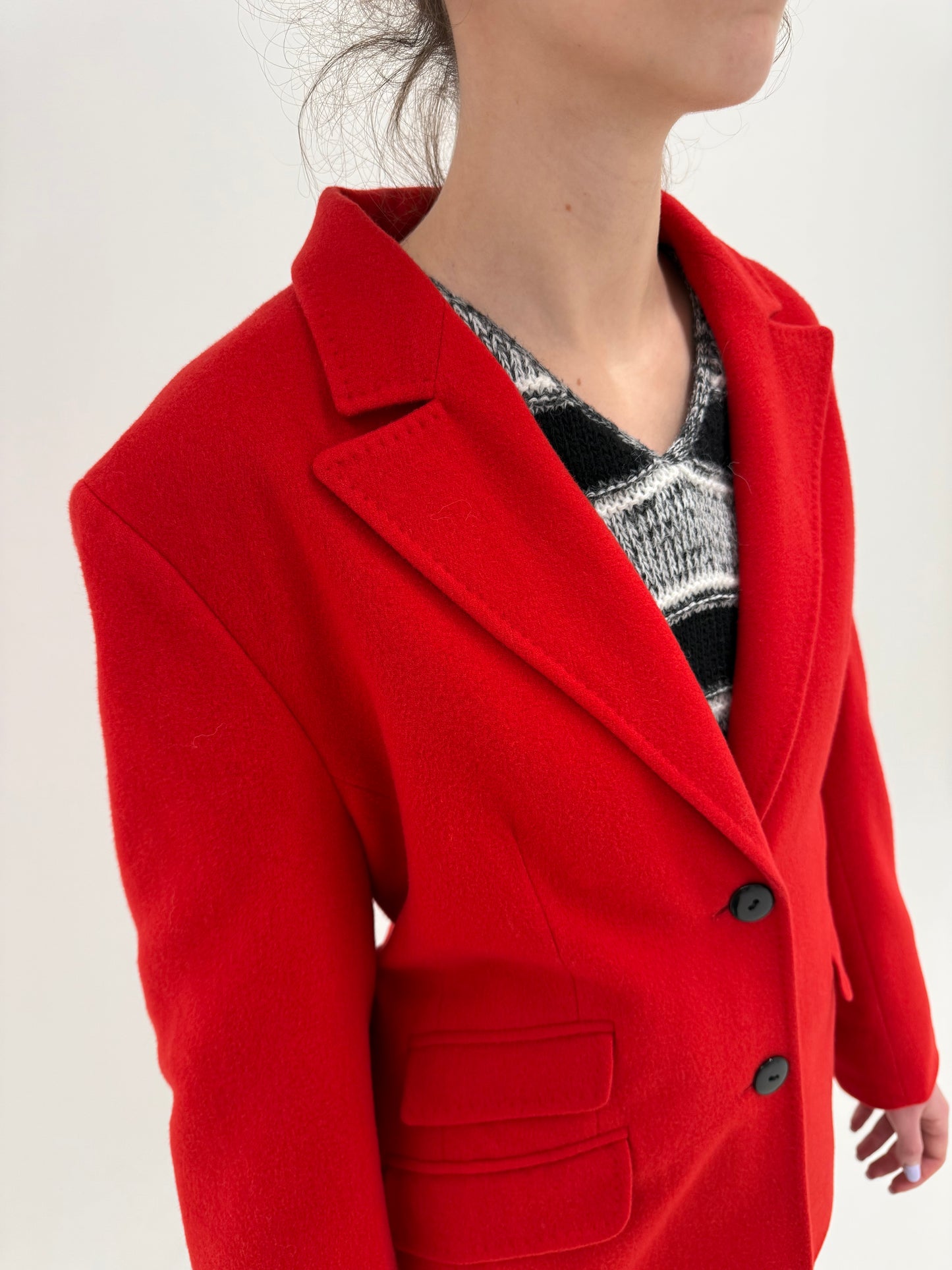 Sacou luxury Madeleine din stofa plină de 100% cașmir plin cherry red