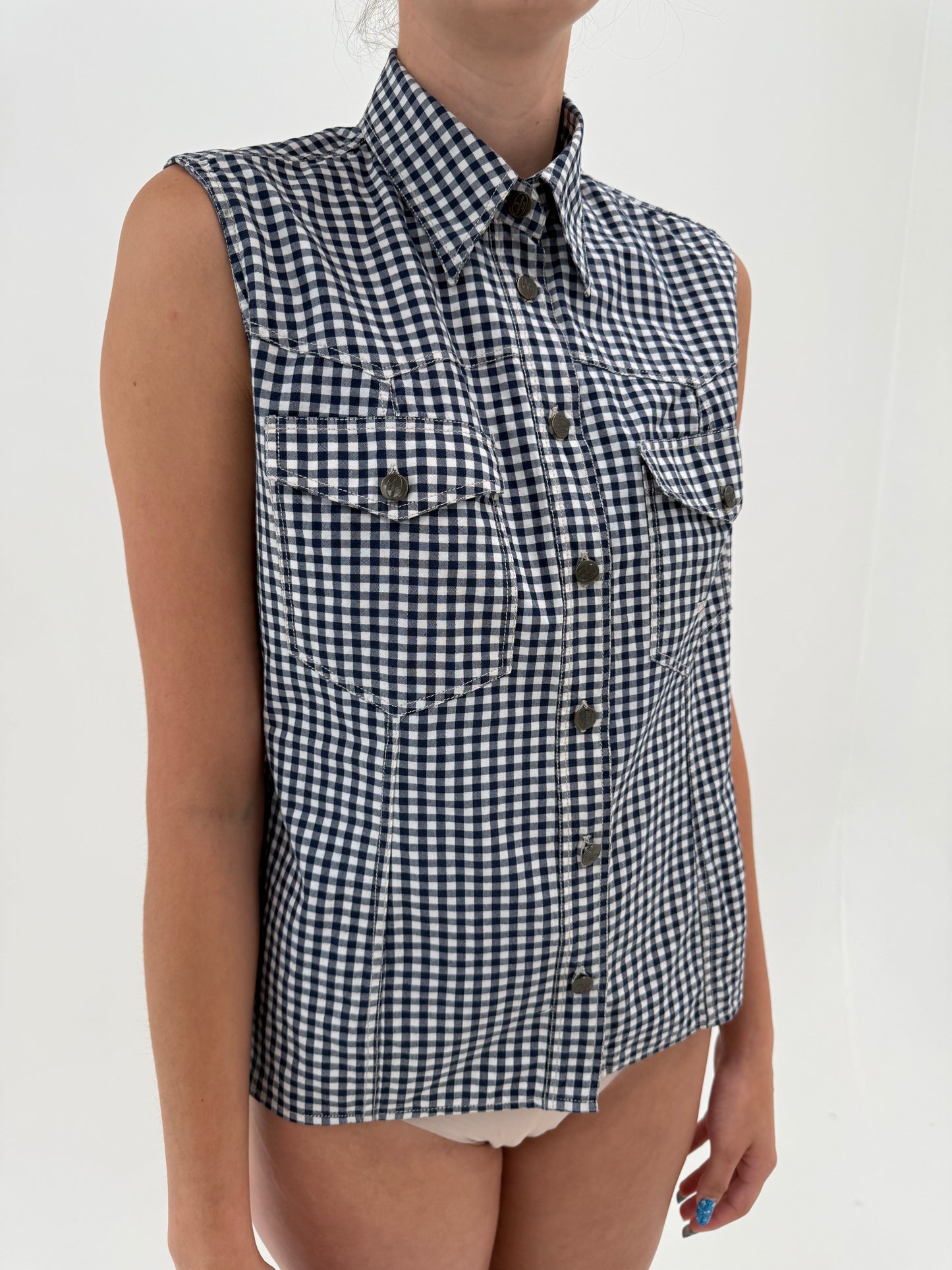 Cămașa luxury vintage Trussardi gingham din canvas moale de bumbac
