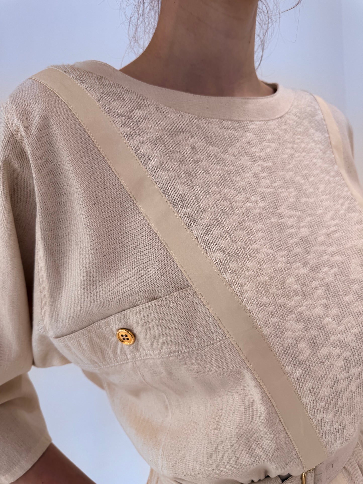 Rochie vintage din pânză de mătase naturală cu bumbac în croi retro modern