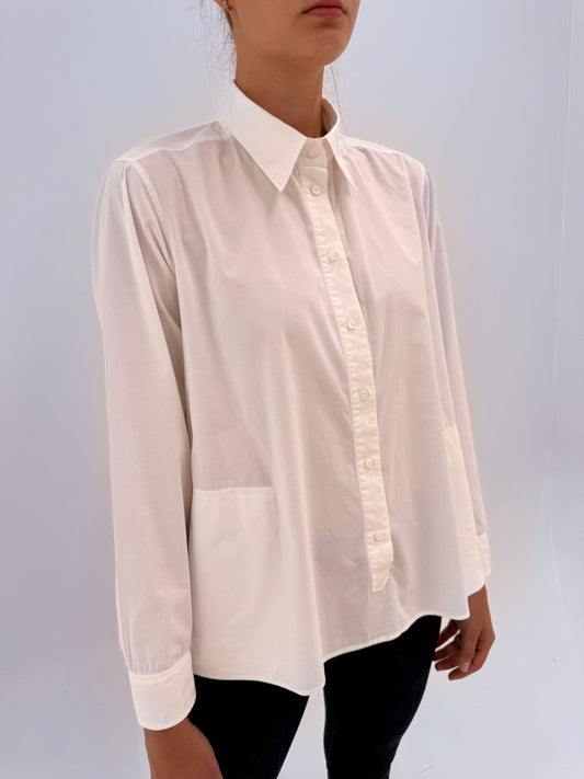 Cămașa Max Mara din poplin de bumbac în croi minimalist amplu cu buzunare