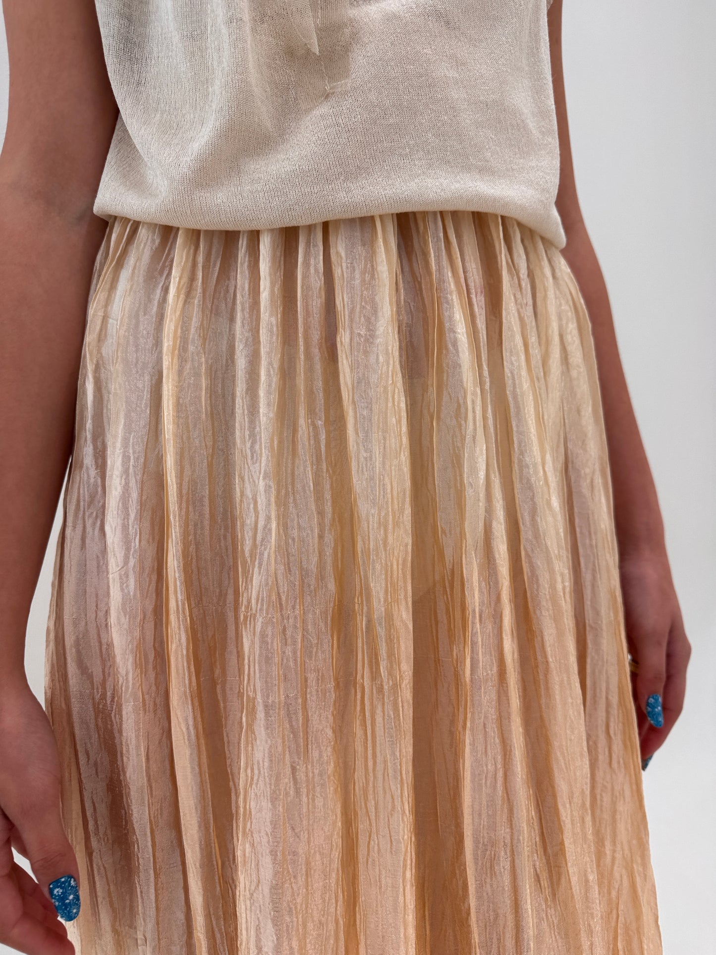 Fustă maxi light muted gold no iron super vaporoasă cu talie elastică