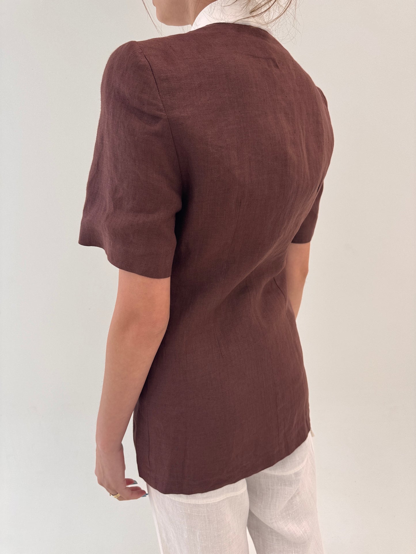 Sacou italian vintage nou cu eticheta din in excepțional chocolate brown