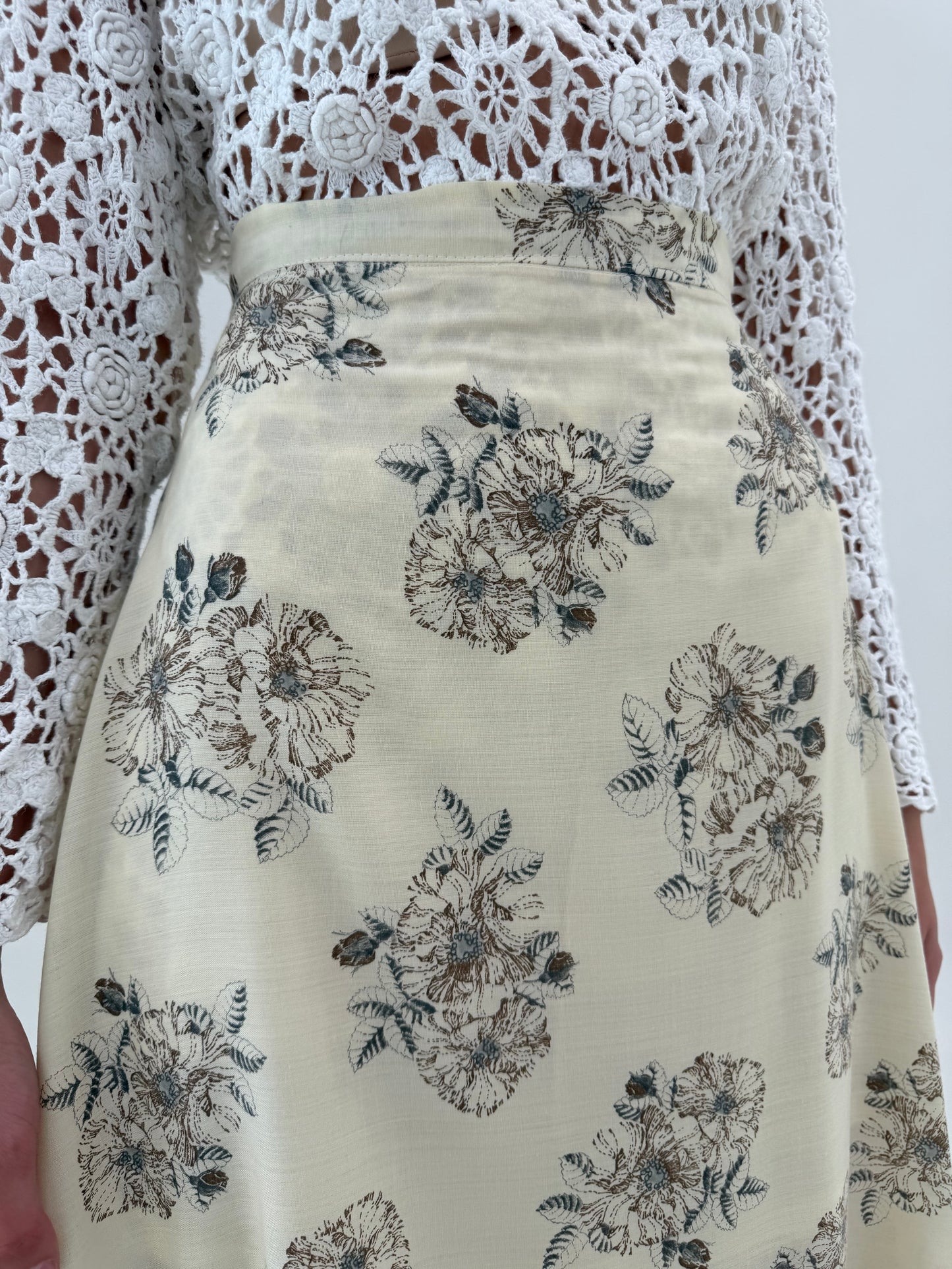 Fustă maxi tall din panzica de bumbac interior exterior light nude cu print delicat