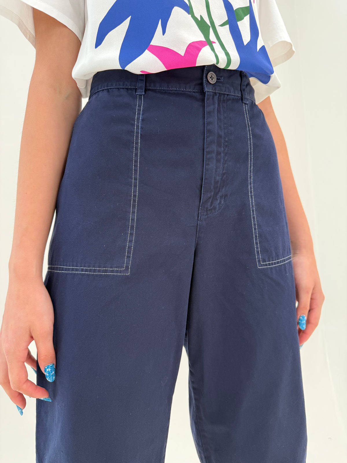 Pantaloni Ralph Lauren Capri din canvas de bumbac Navy blue