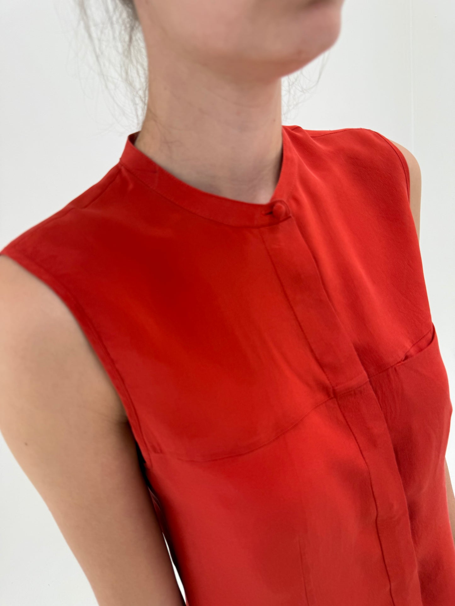 Cămașa brick red in croi minimalist din mătase naturală