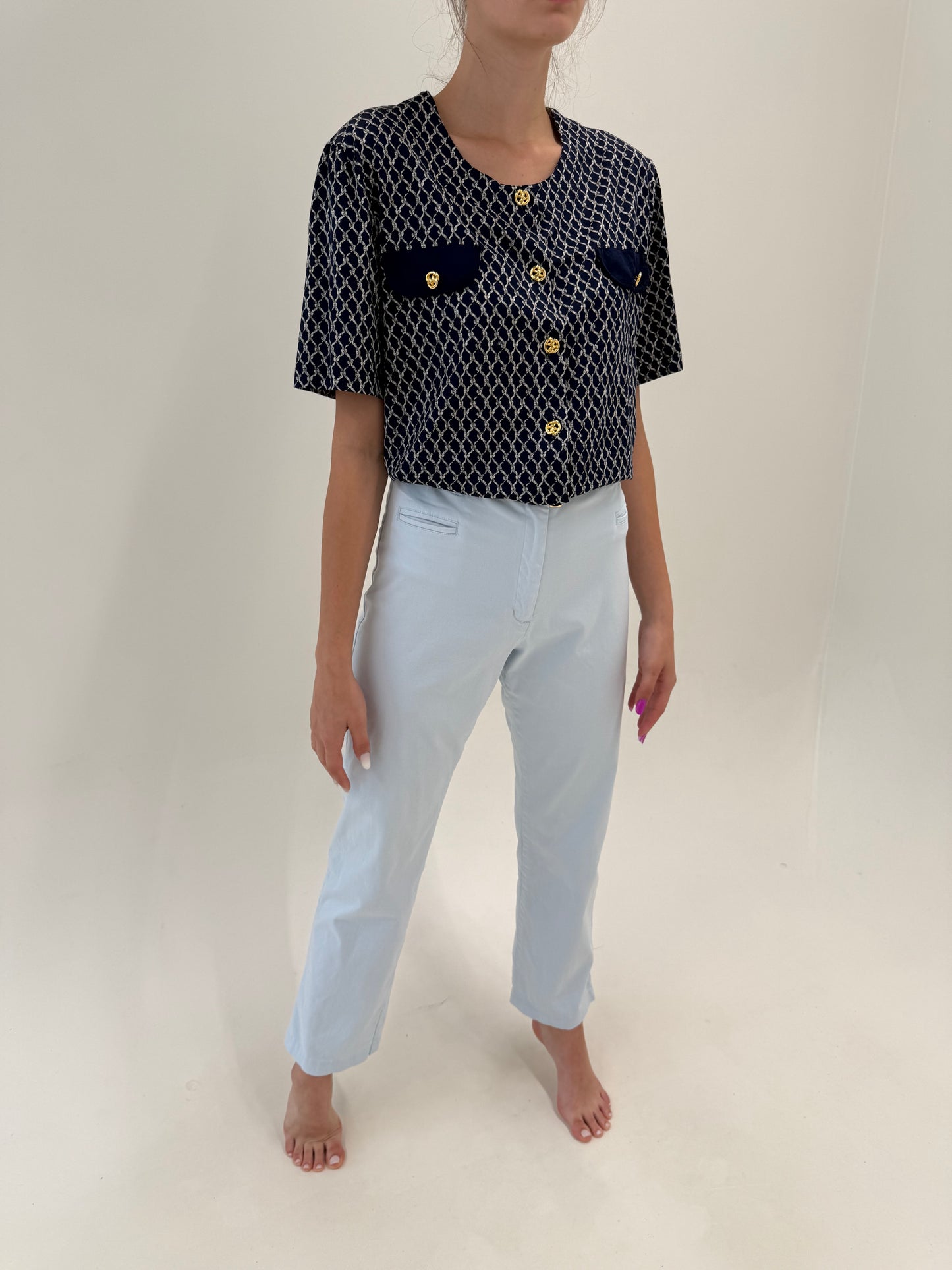 Pantaloni tall ultra confort baby blue din bumbac premium ușor modelator