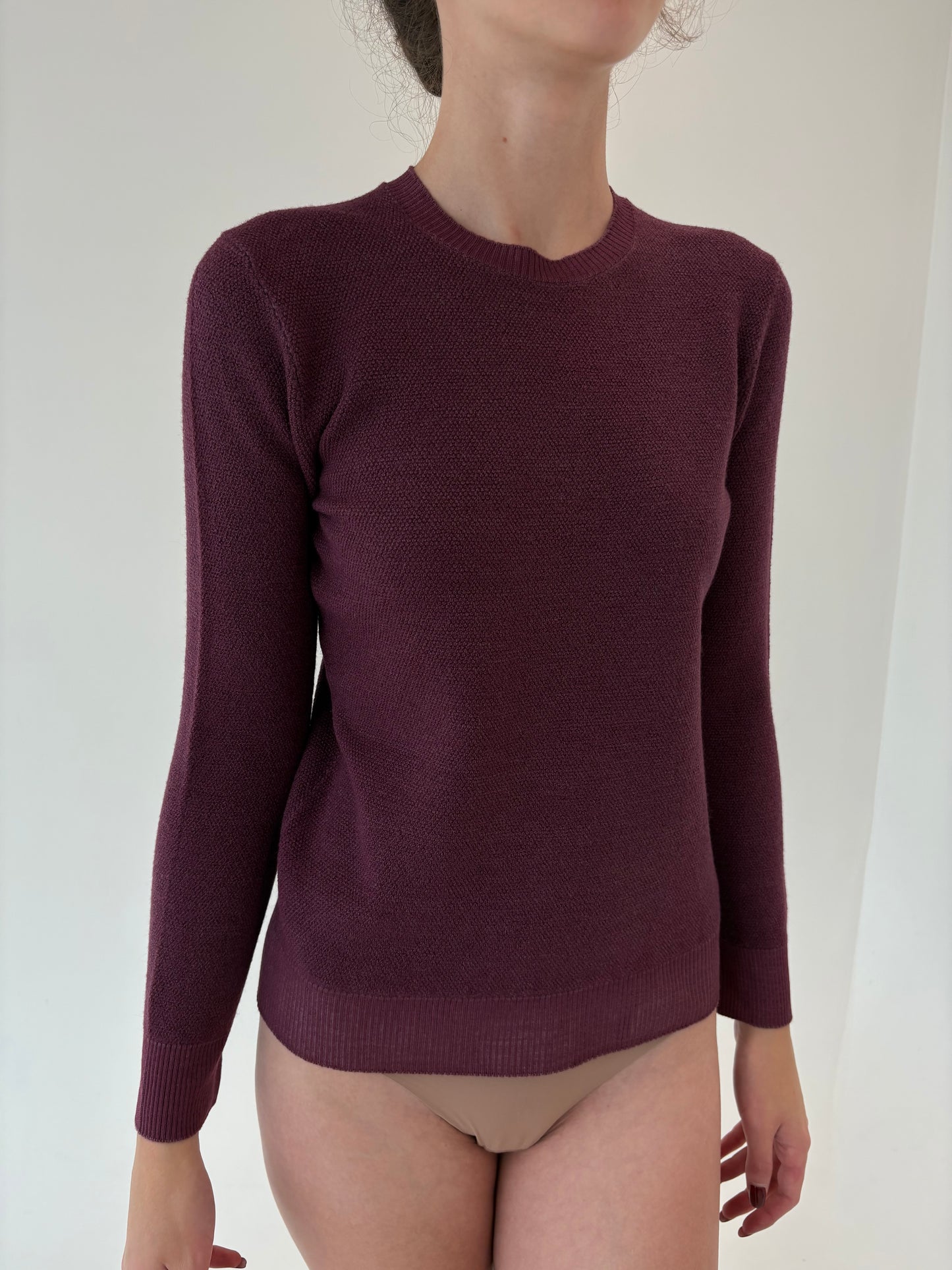 Pulover dark burgundy din lana merino extrafina de gramaj mare