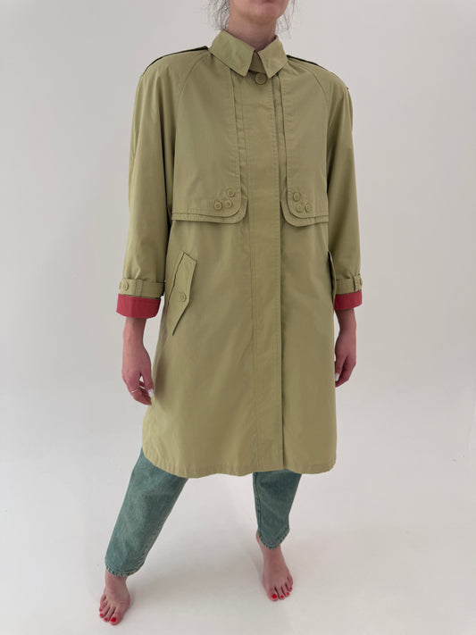 Trench vintage în croi clasic lejer green camel