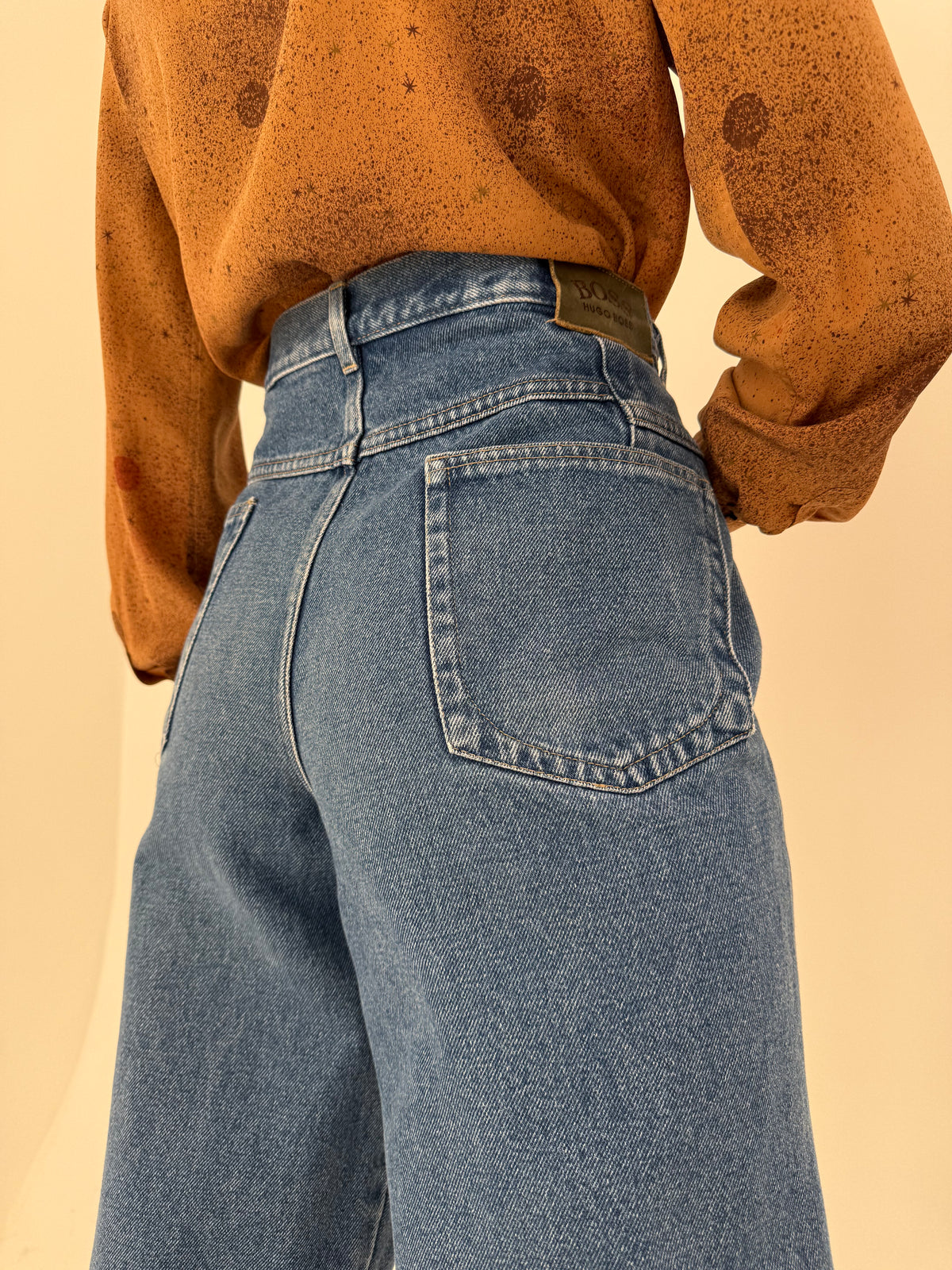 Jeans vintage tall Hugo Boss clasic wash mom fit cu talie ultra înaltă
