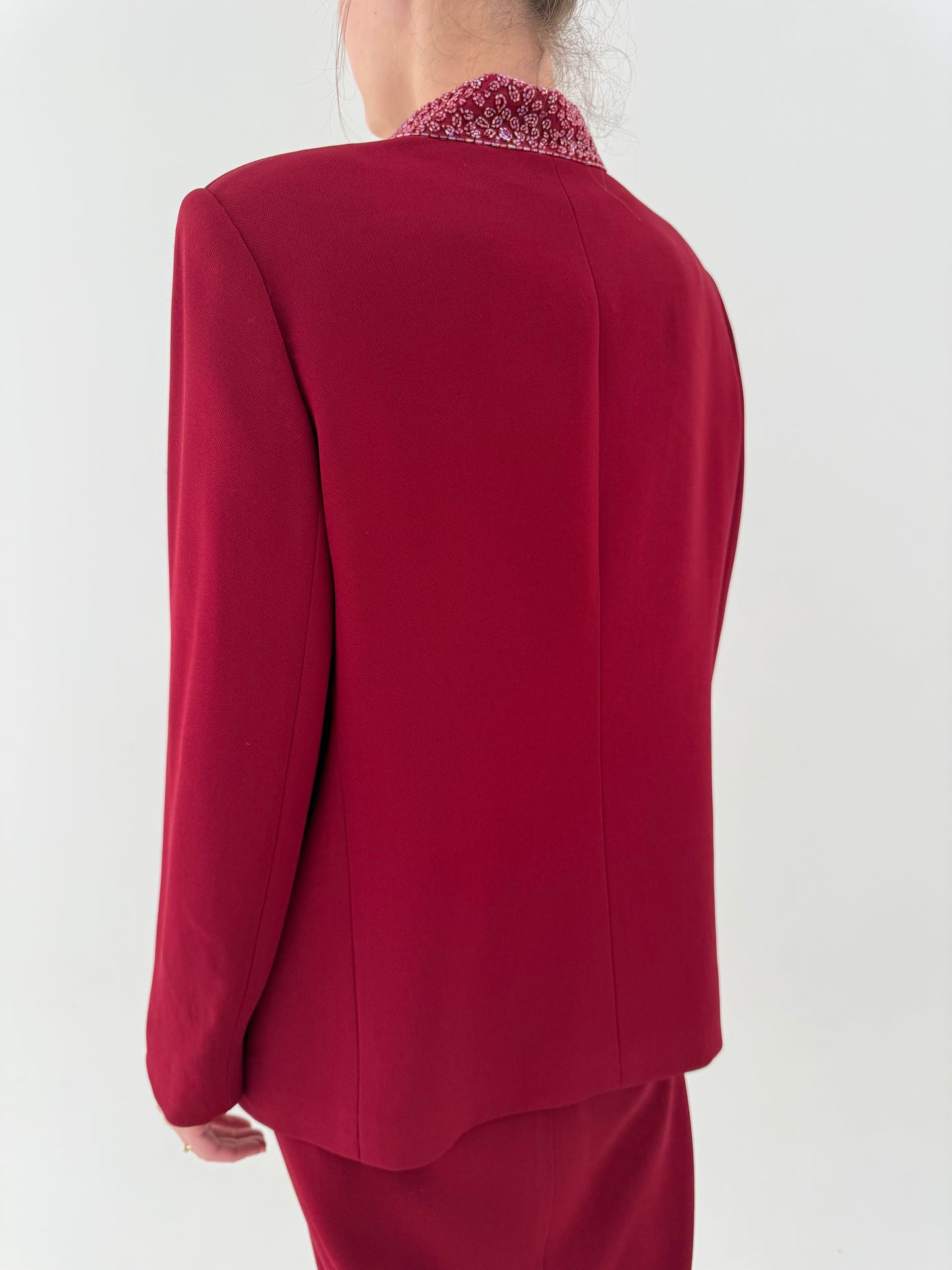 Set burgundy luxury Luisa Spagnoli cu aplicații manuale de la business la seara