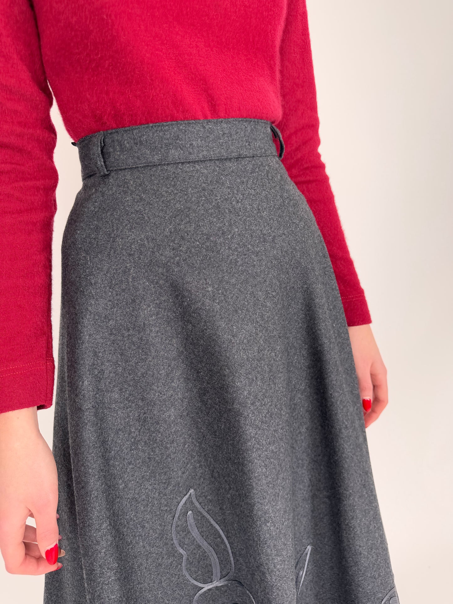 Fustă charcoal gray midi din lana pura super amplă cu talie înaltă marcată