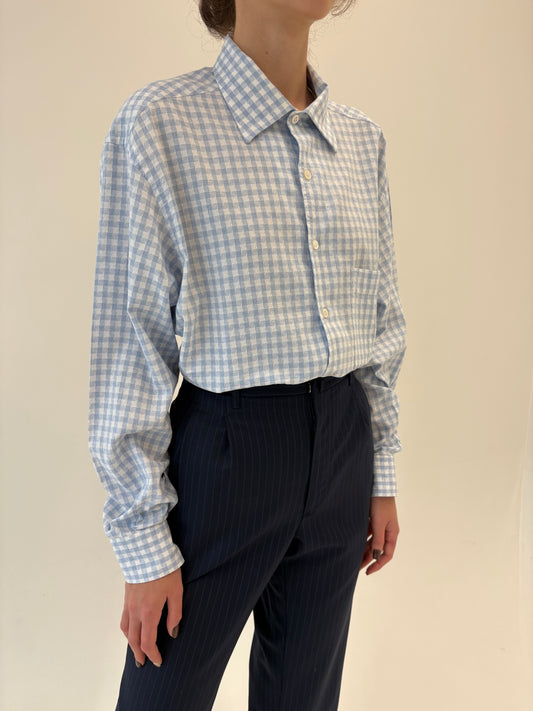 Cămașa Zegna ultra luxury din poplin tip jacquard în carouri baby blue