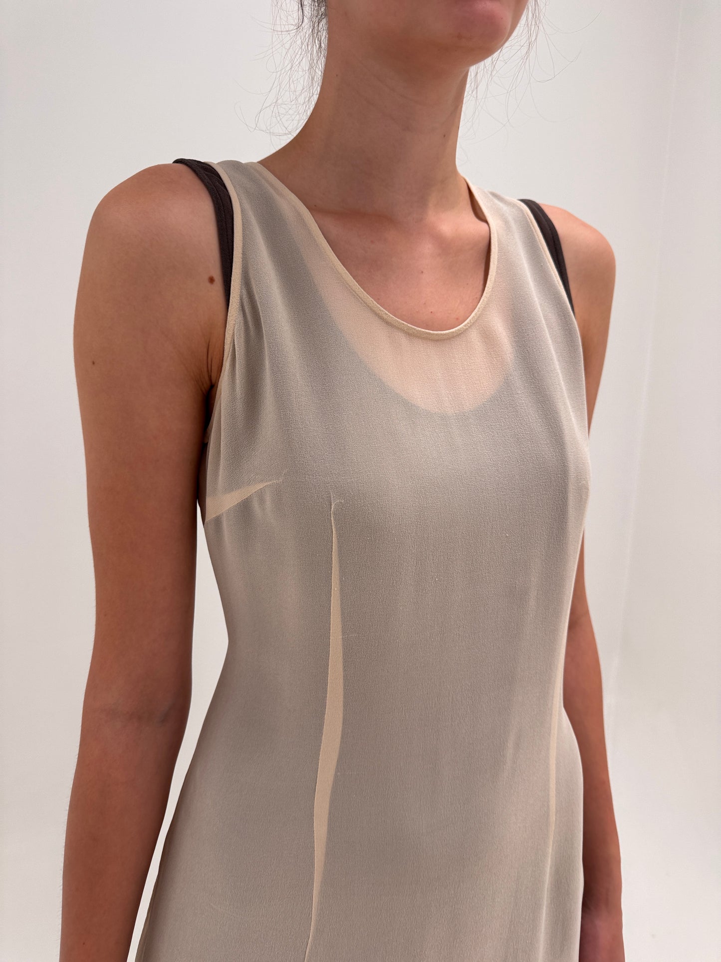Rochie maxi in stil Jil Sander din 2 rânduri de mătase naturală
