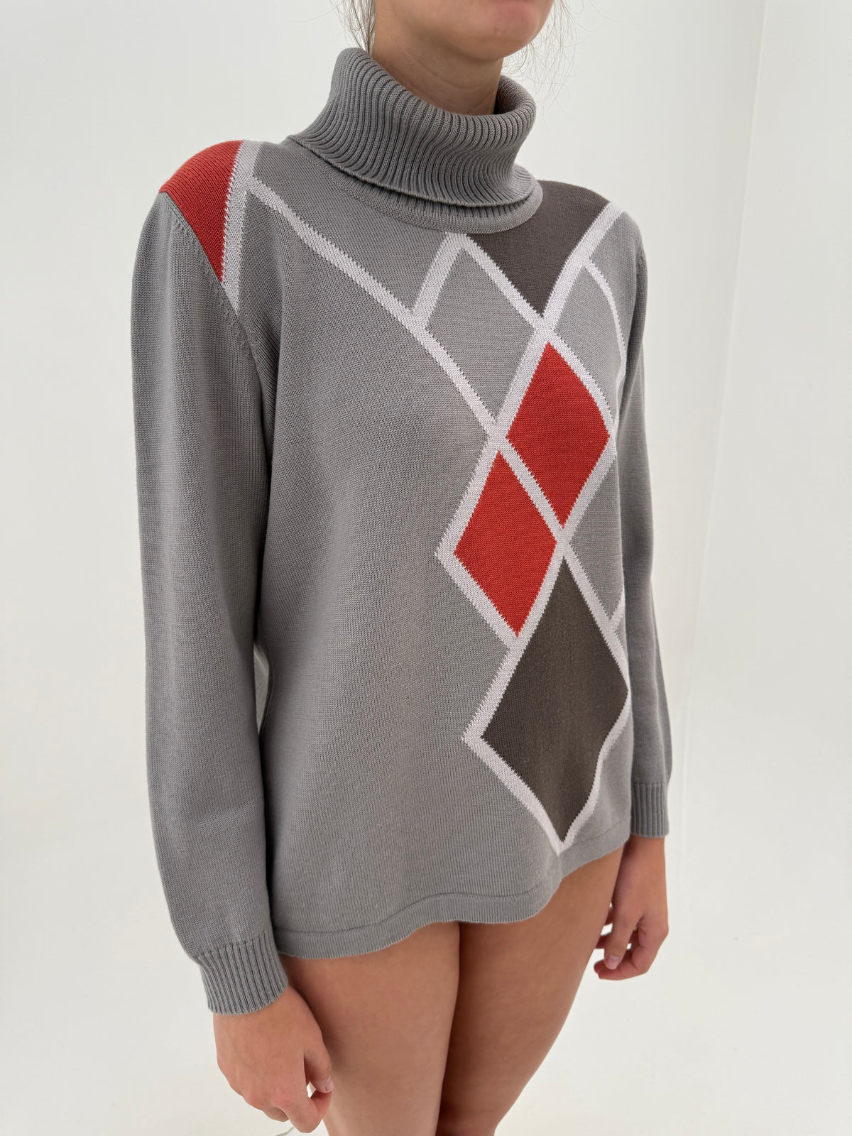 Maleta warm gray din lana merino extrafina cu print romburi
