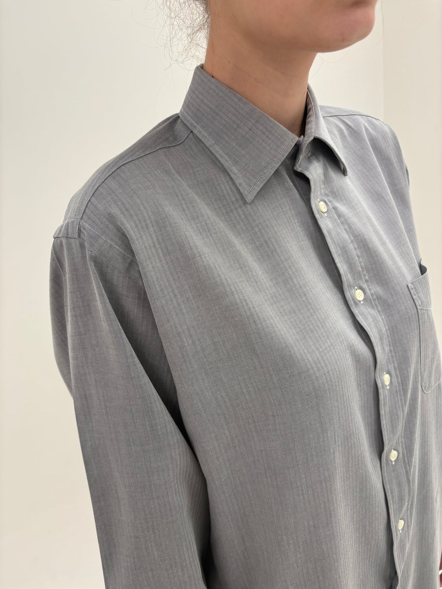 Cămașa old vintage Burberry anii 80-90 silver gray din poplin Chevron