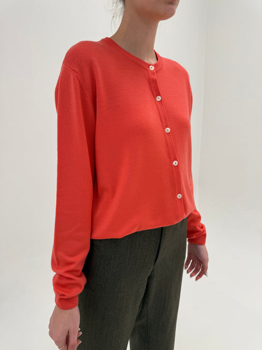 Cardigan din lana pura extrafina merino tasmaniana coral orange
