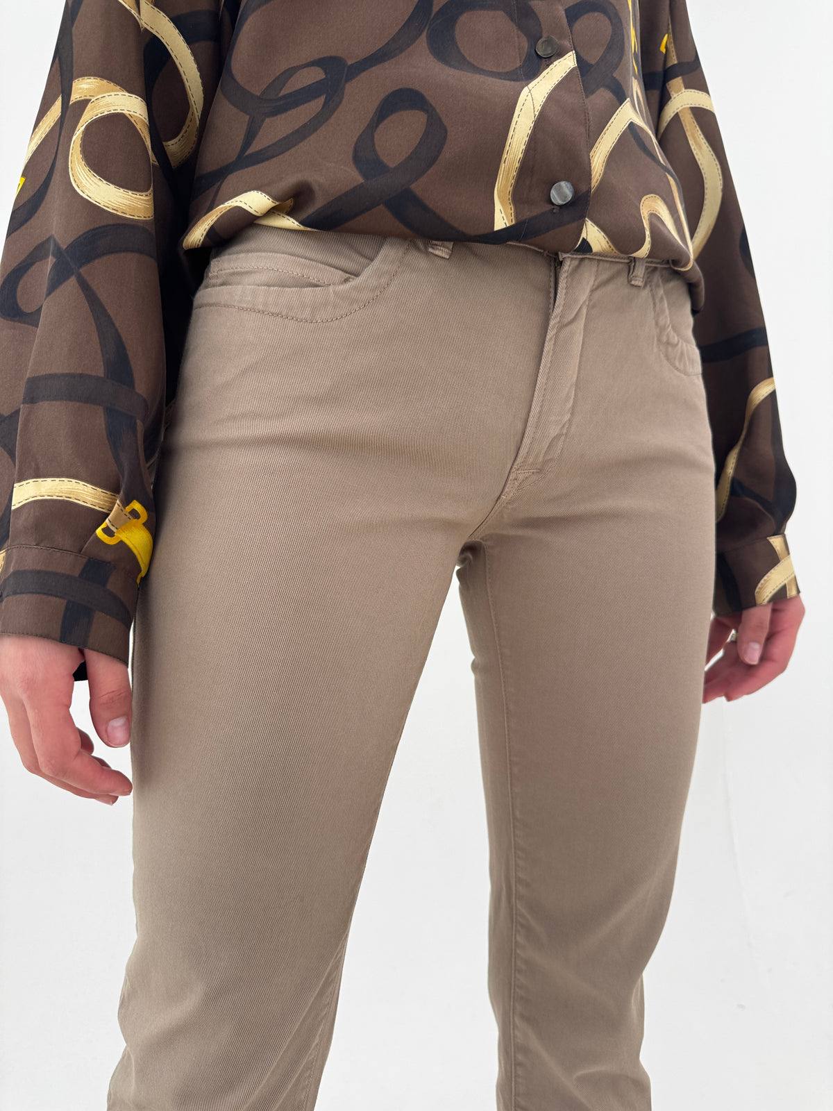 Pantaloni Trussardi camel din bumbac plin ușor modelator straight leg tall