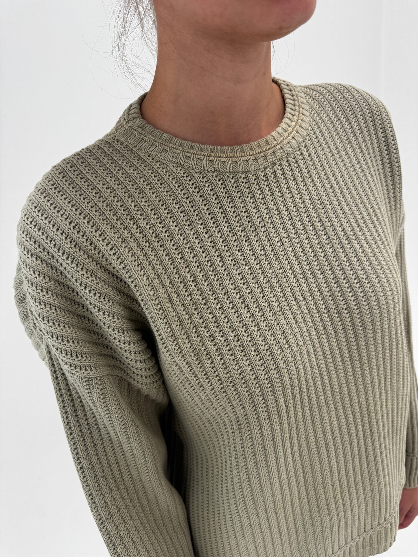 Pulover vintage Stefanel din bumbac grade gramaj mare crew neck Sage green