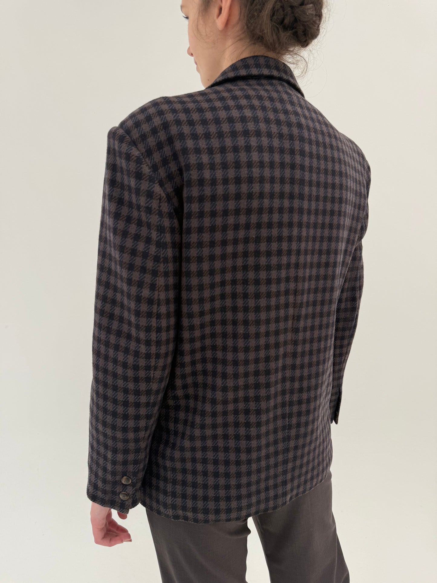 Sacou din tweed de lana extrafina plină cuplate brown și baby blue