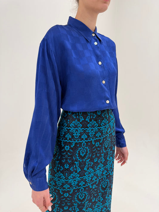 Cămașa albastru regal din mătase naturală texturată superb