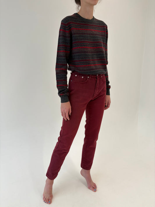 Jeans burgundy vintage premium Stefanel cu talie înaltă mom fit