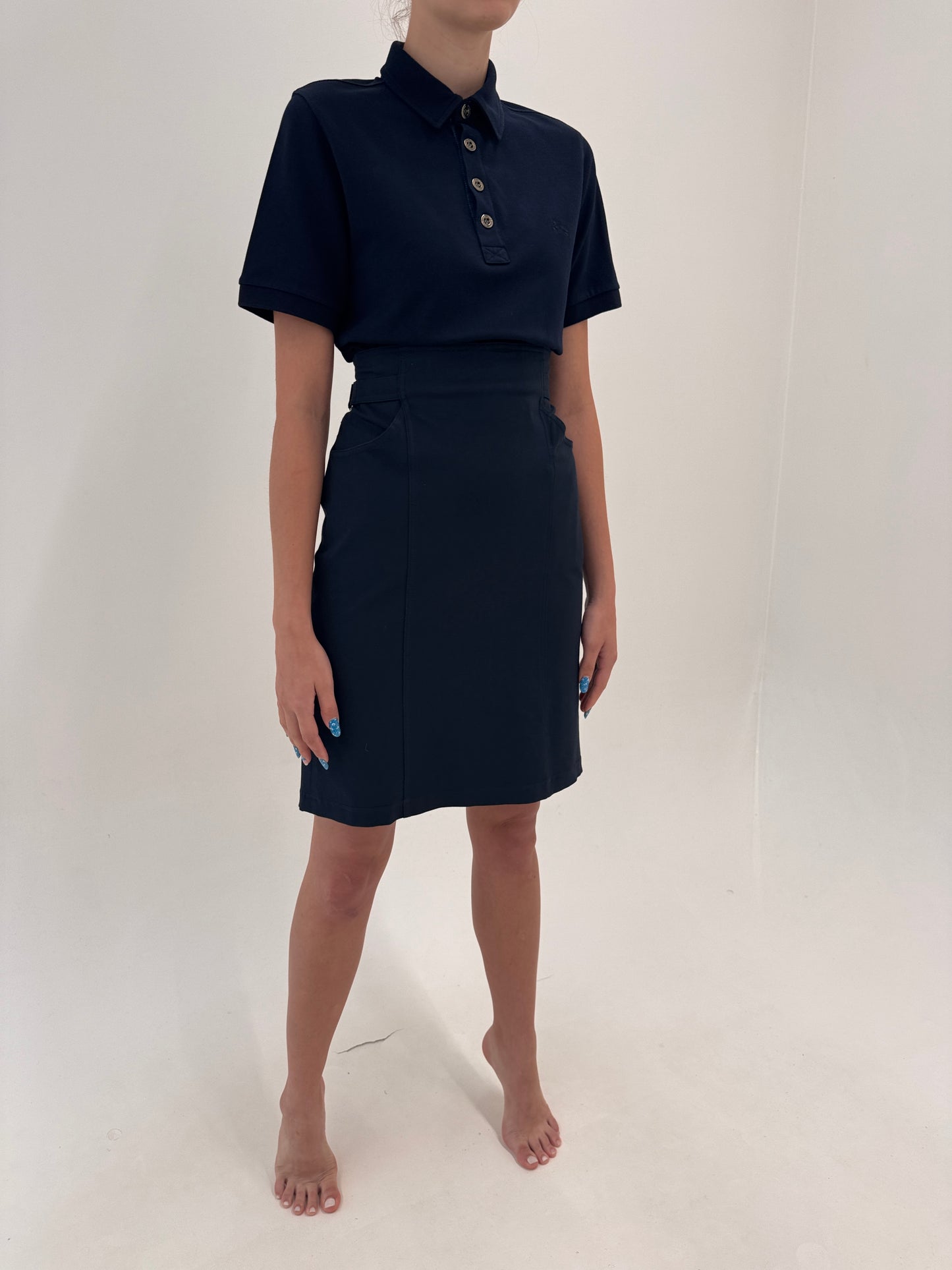 Fustă Navy Max Mara din bumbac modelator ultra confort cu talie ultra înaltă