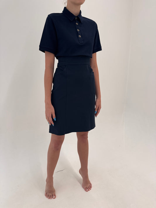 Fustă Navy Max Mara din bumbac modelator ultra confort cu talie ultra înaltă
