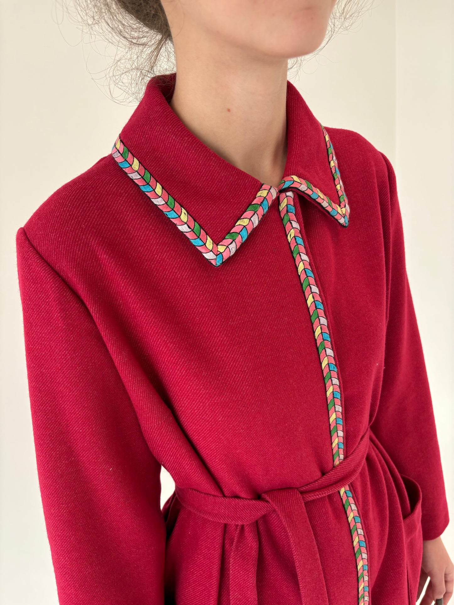 Halat vinatge high end italian din lana plină rasberry red