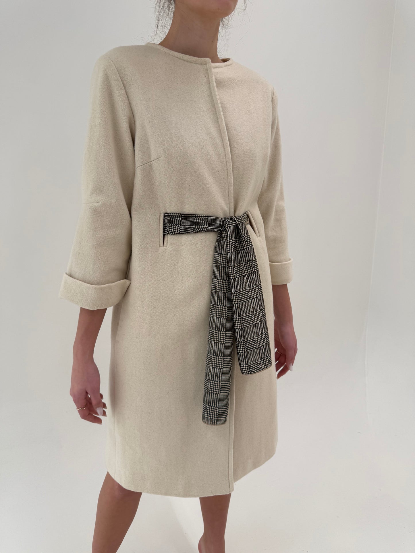 Pardesiu vintage luxury Pierre Cardin cu cordon din mătase naturală din stofă melanj