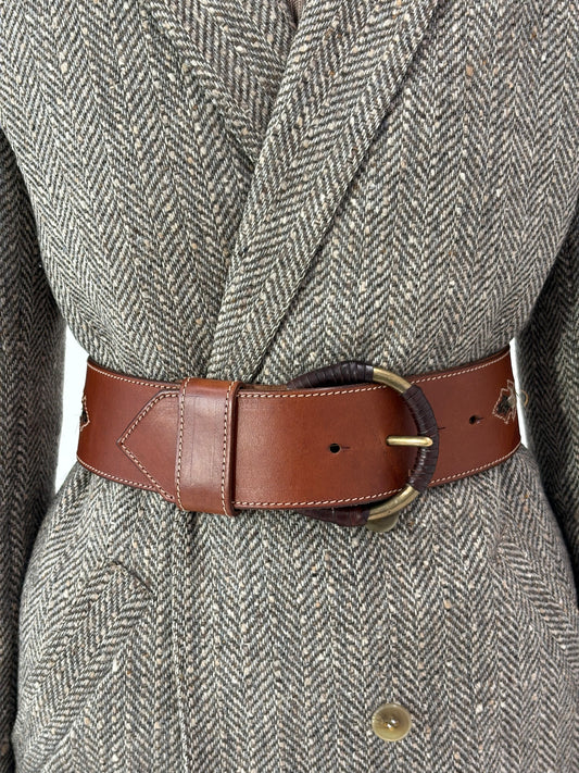 Centura masivă din piele naturală groasă caramel brown