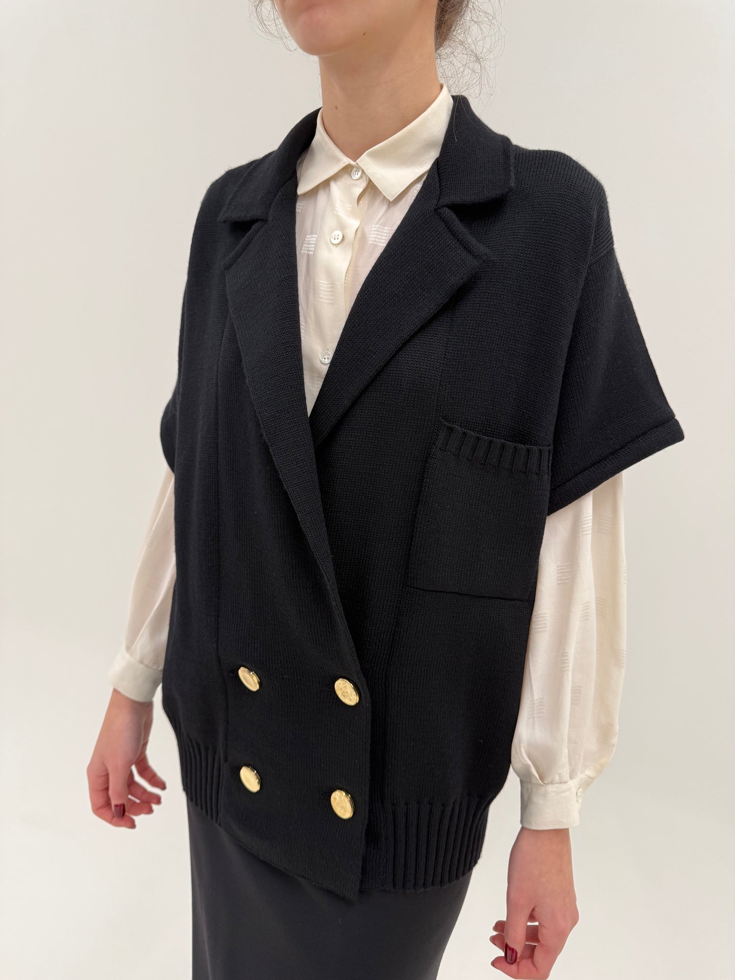 Cardigan negru de brand luxury Luisa Spagnoli din lana merino extrafina