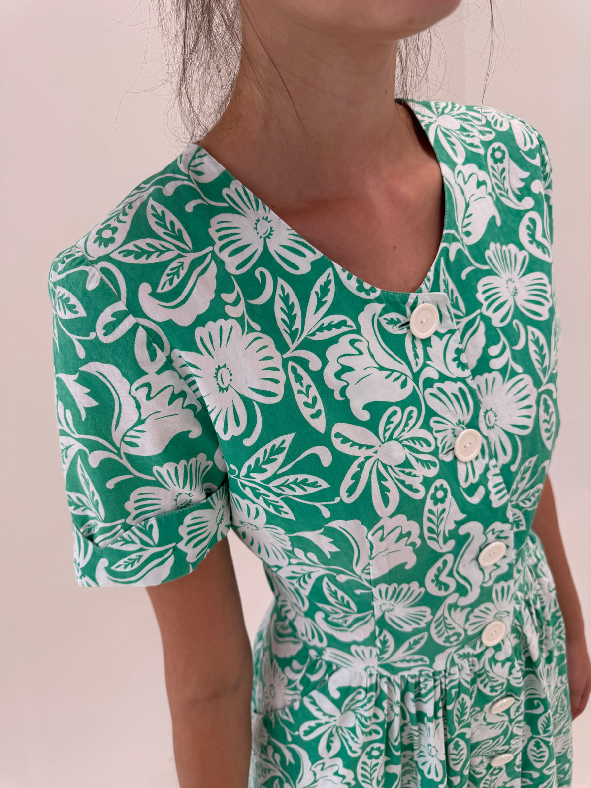 Rochie vintage din cea mai fina panzica de bumbac cu buzunare