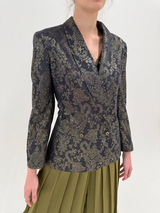 Sacou vintage elegant din jacquard superb auriu antichizat pe negru