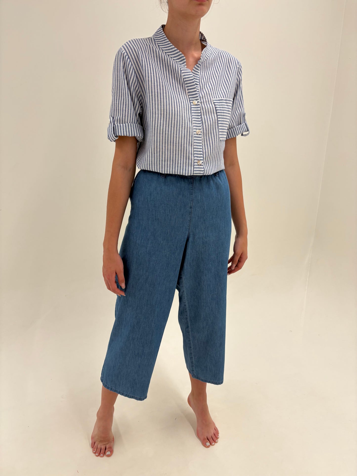 Jeans de vară petite cu talie elastică din bumbac subțire
