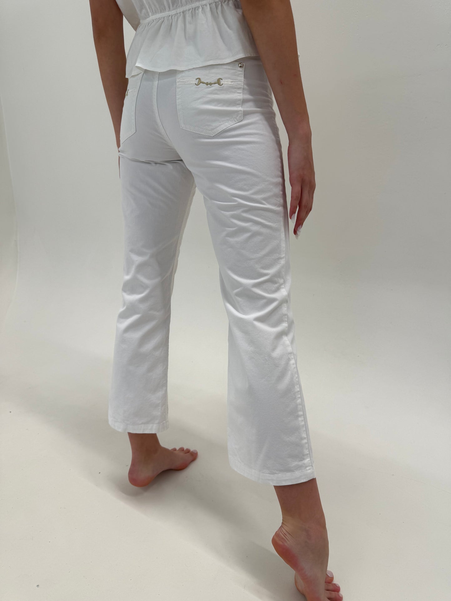 Pantaloni albi petite chinos din bumbac ultra confort ușor modelator