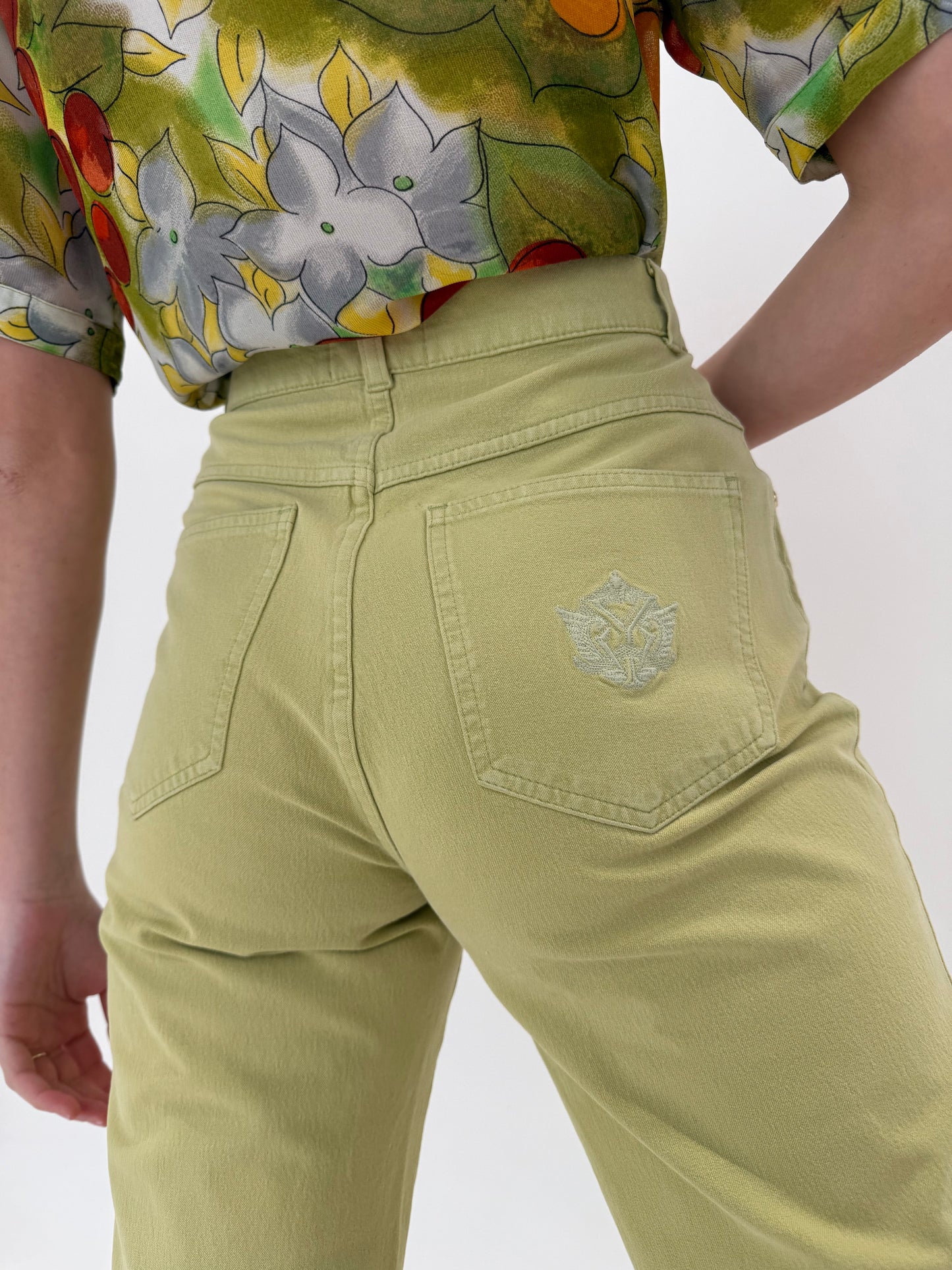 Jeans vintage ultra confort de vară cu talie ultra înaltă mom fit light Chartreuse